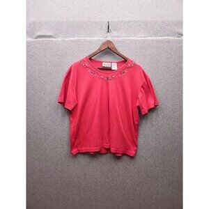 Jaclyn Smith Sport Womens XL Pink Embellished Short-Sleeve Top 65% Cotton 35% Po